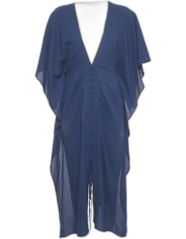 Wool Lace-up Detail Midi Kaftan Dress
