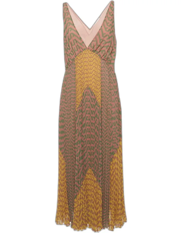 Multicolor Logo Print Chiffon Sleeveless Maxi Dress