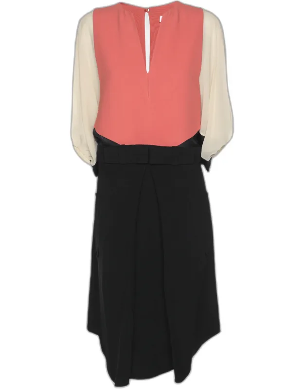 Colorblock Crepe Fabric Midi Dress