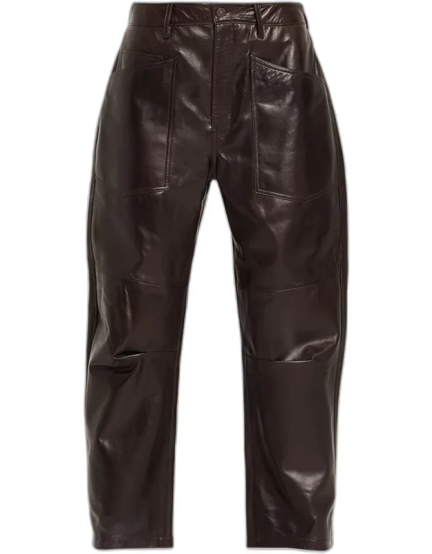 Leather Barrel-leg Ankle Pants