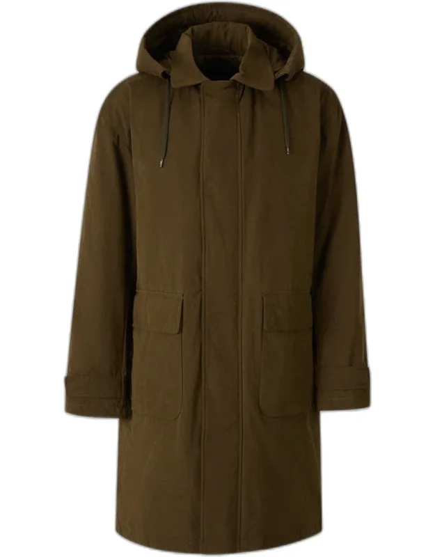 Long Puffer Jacket With High Collar And Detachable Hood