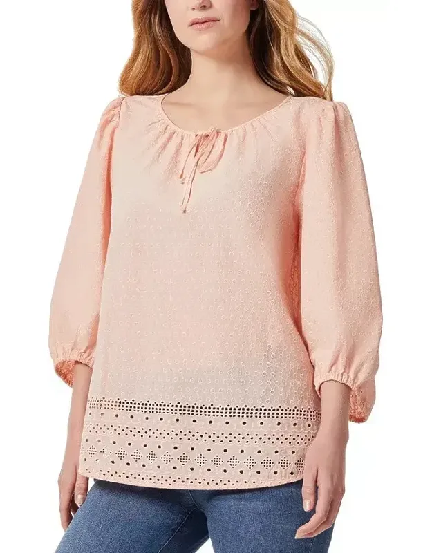 Top With Tie Neck And Pointelle Hem