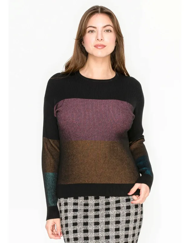 Sweater With Multicolor Striped Front