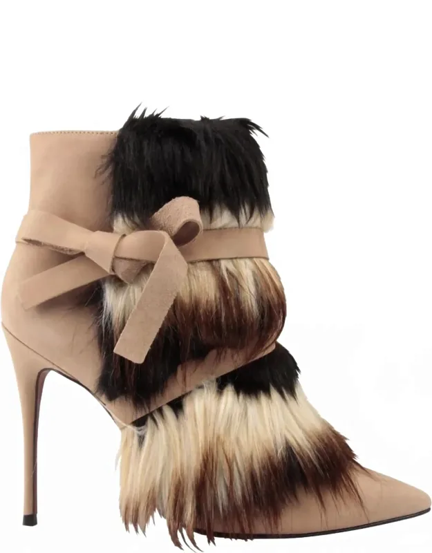 Leather Stiletto Booties With Fur