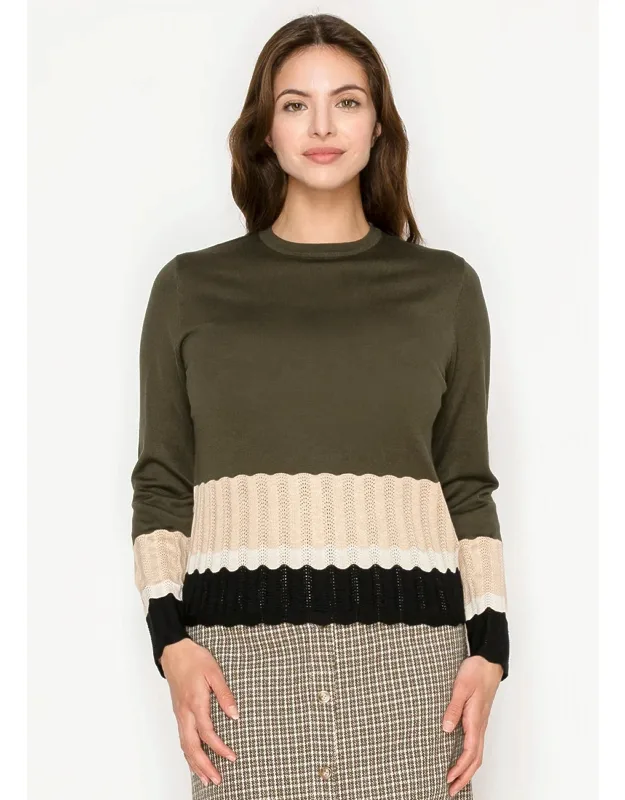 Crewneck Sweater With Woven Hem Detail