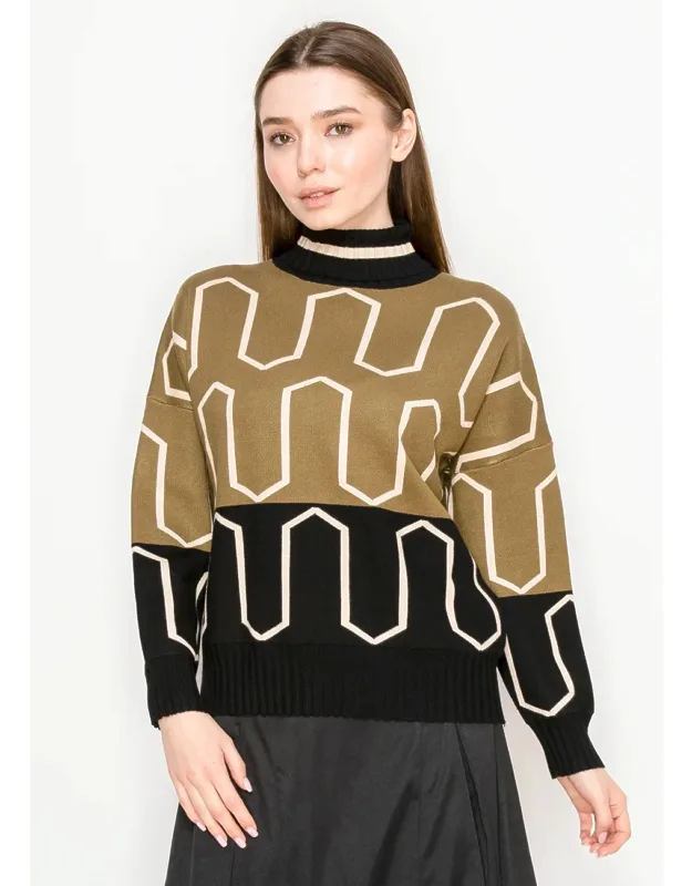 Colorblock Graphic Sweater