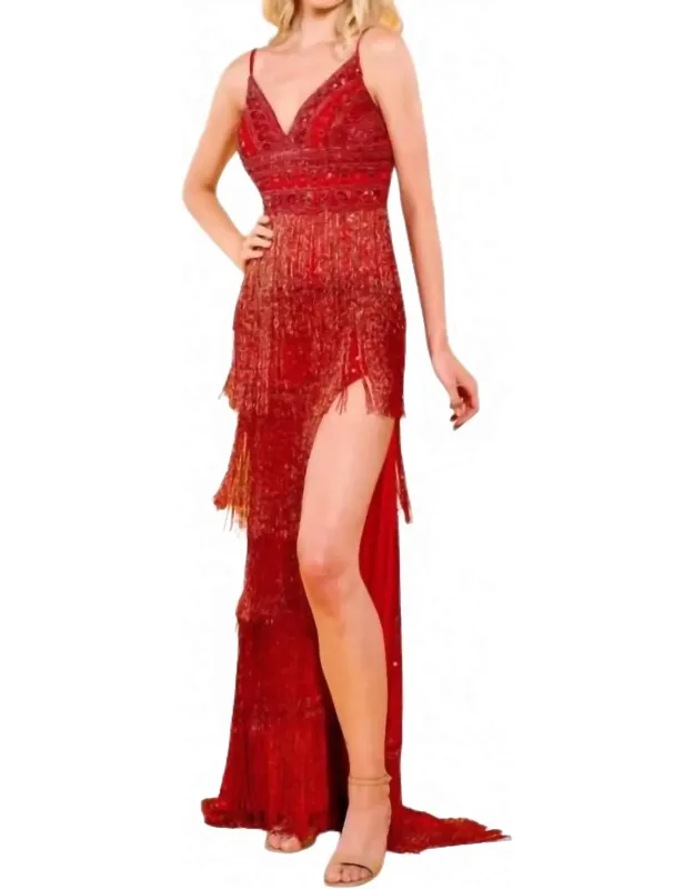Beaded Fringe Sweetheart Neck Dress
