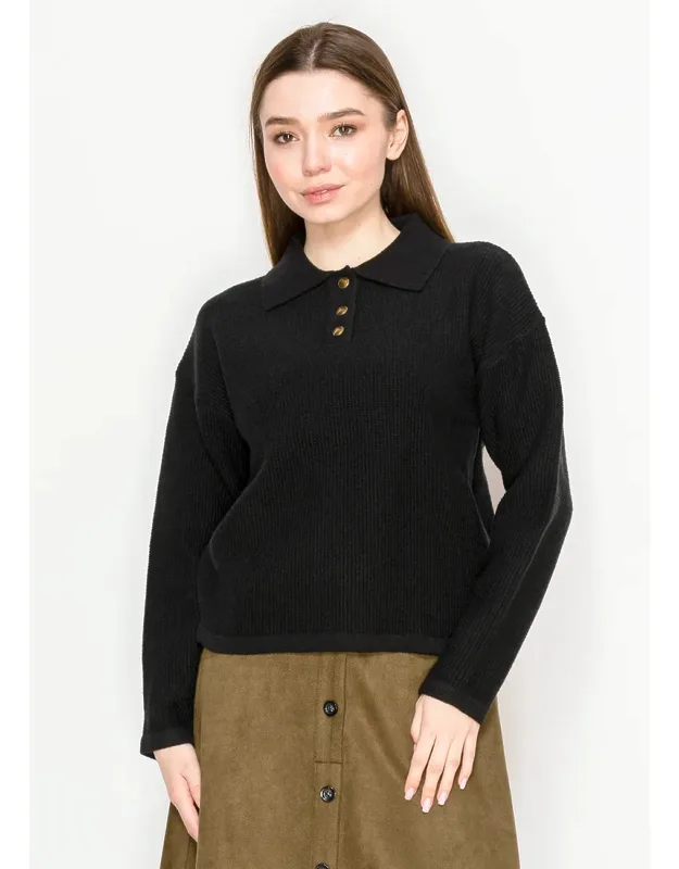 Ribbed Polo Sweater