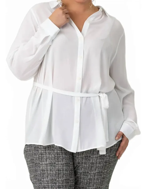 Belted Tunic Collared Blouse