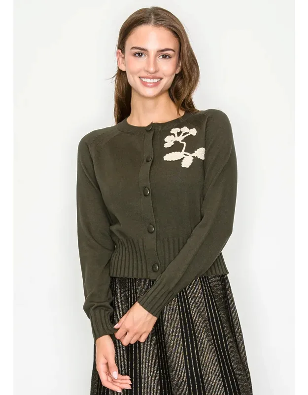 Embroidered Ribbed Hem Cardigan