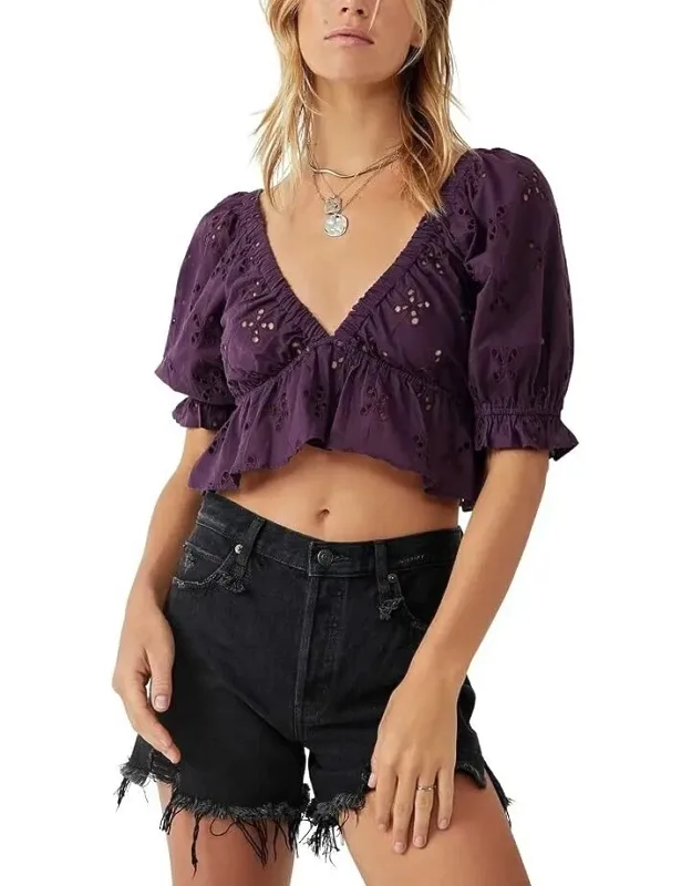 Gardenia Crop Top Moonscape Eyelet Ruffled Trim