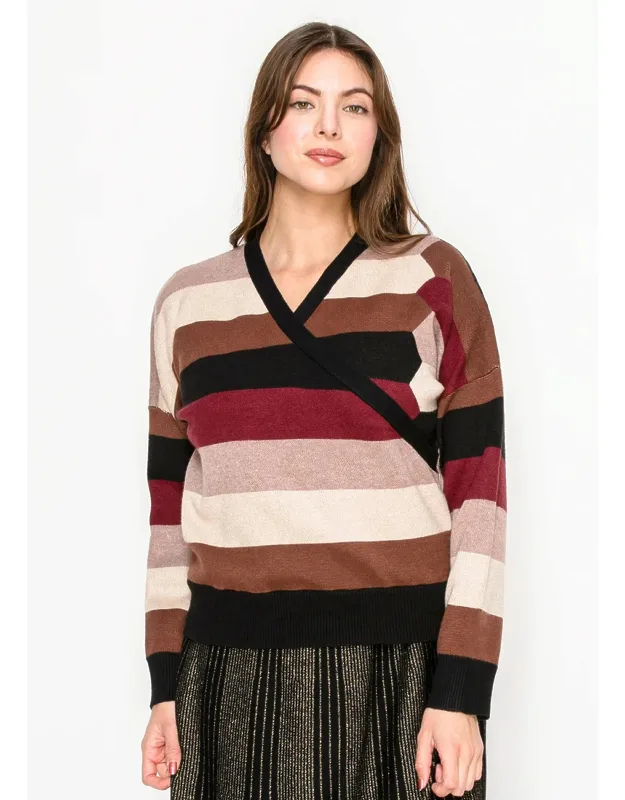 Striped Knit V-neck Sweater