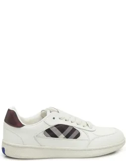Low Leather Sneakers With Check Detail