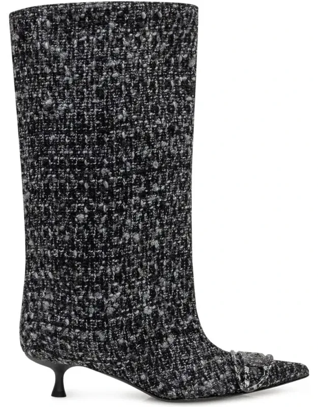 Tweed Boots With Kitten Heel And Buckle