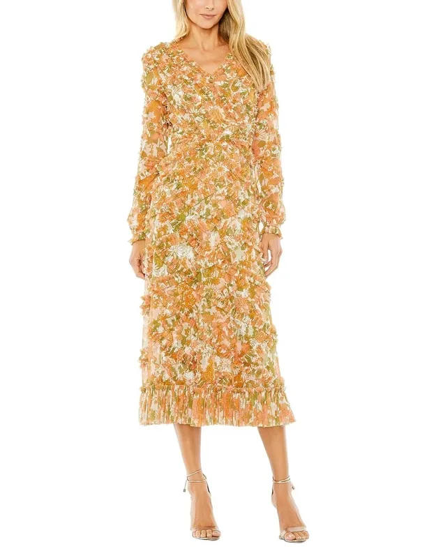 Low Back Floral V Neck Ruffle Dress