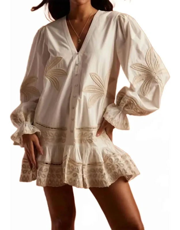 Embroidered Long Sleeve Mini Dress