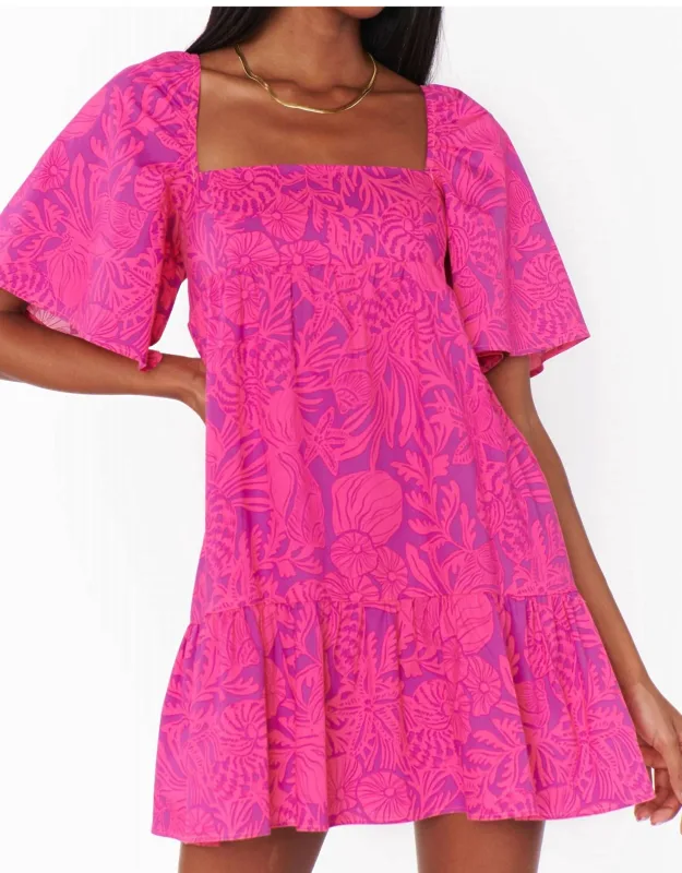 "erin Mini Dress In Shells Poplin With Pockets And Square Neckline"