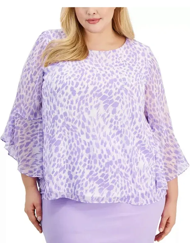 Blouse With Ruffle Trim And Bell Sleeves