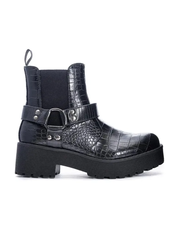 Make It Croc Leather Harness Boots