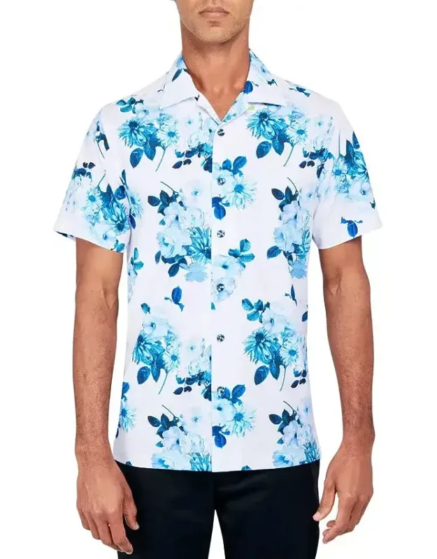 Shirt Floral Stretch Regular Fit Button Up Fts343