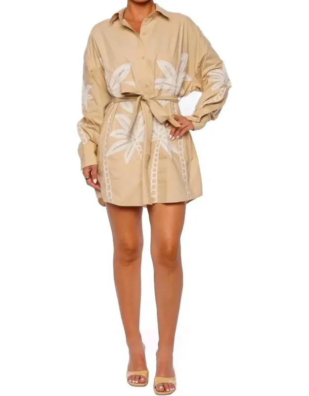 Embroidered Belted Dress