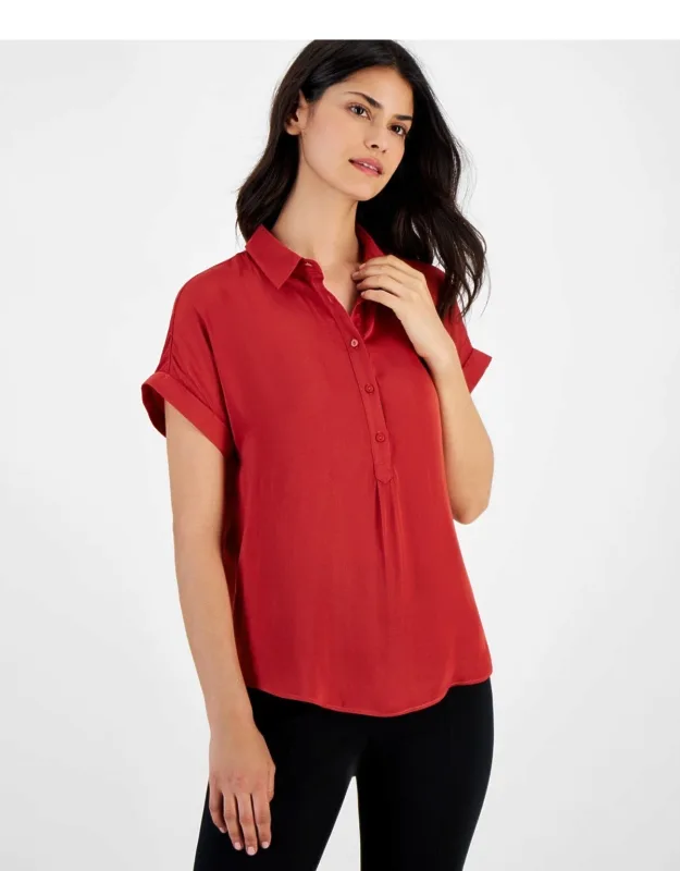 Cuffed Short Sleeve Collared Top