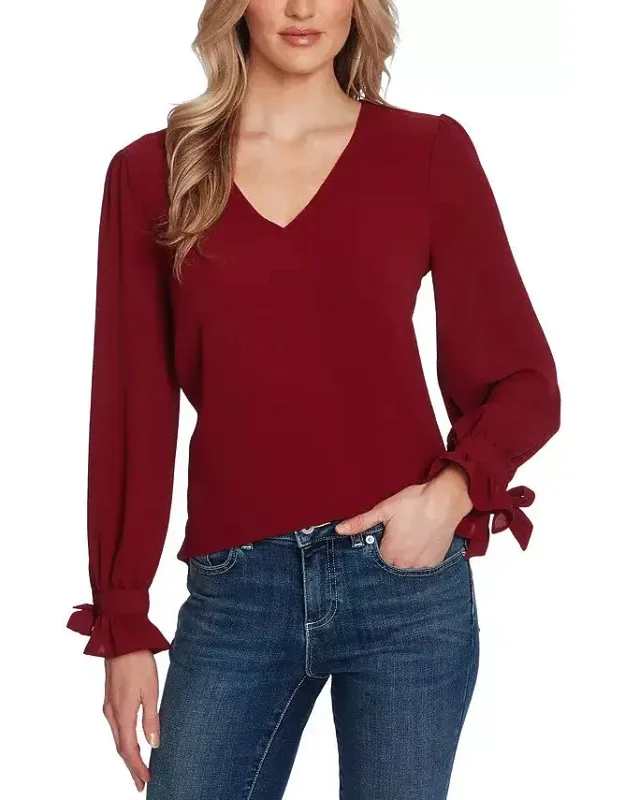 Top Stretch Balloon Sleeve V-neck Blouse Party