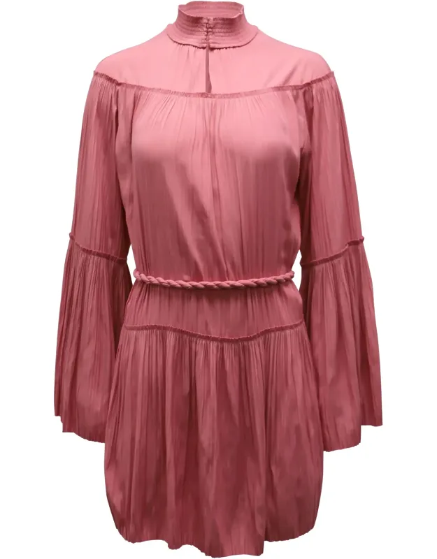 Pleated Long-sleeved Mini Dress