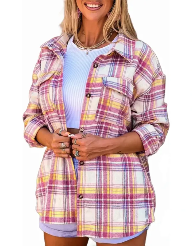 Plaid Print Rounded Hem Shirt Jacket