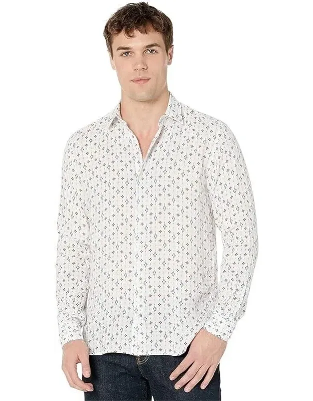 Shirt With Aztec Print 100% Linen Long Sleeve