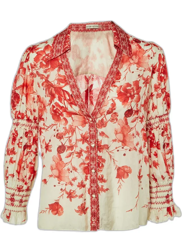 Printed Cotton & Silk Button Front Blouse