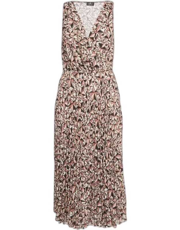 Printed Crepe Pleat Detail Midi Dress