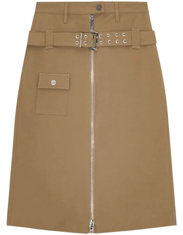 Camel-colored Cotton Utilitarian Midi Skirt