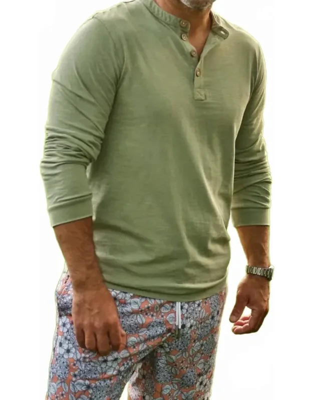 Tea-dyed Long Sleeve Henley Shirt