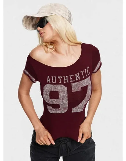 97 Authentic Off Shoulder Graphic Top