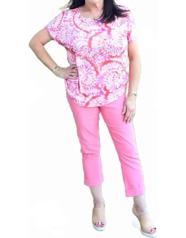 Solid Pull On Stretch Cropped Cuffed Pants