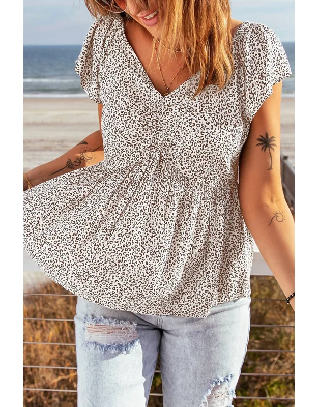 Leopard Flutter Sleeve Babydoll Top