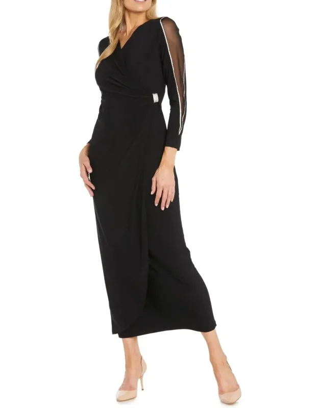 Long Faux Wrap Style Evening Dress