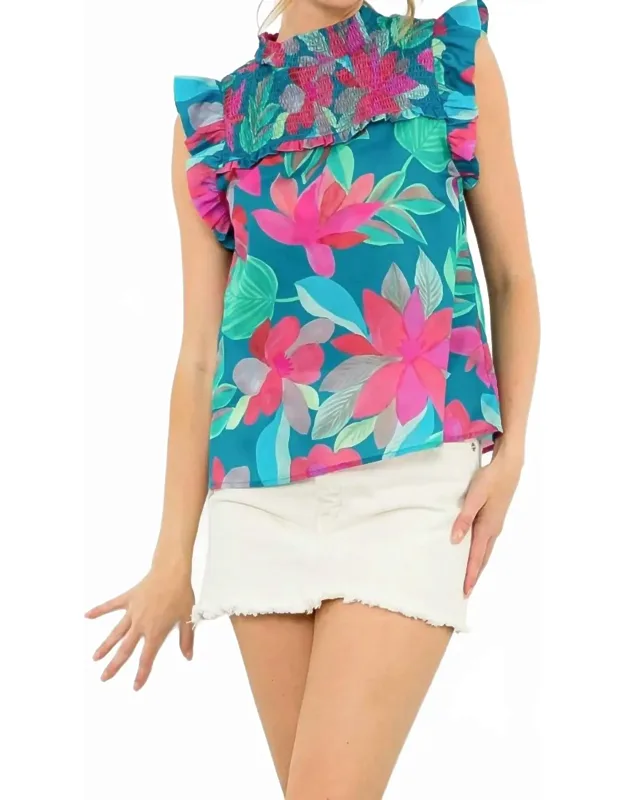 Ruffle Sleeve Smocked Top