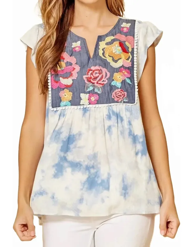 Tie Dye Embroidered Top