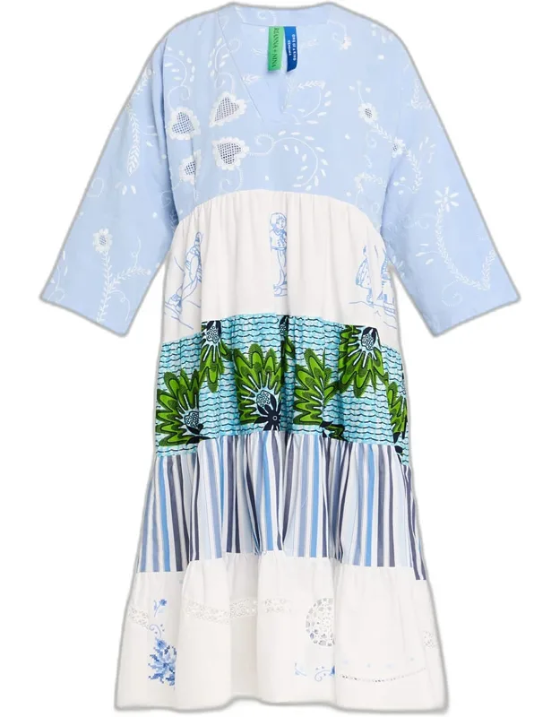 Ooak Kendima Volant Tiered Patchwork Midi Dress