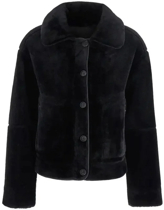 Shearling Coat With Classic Collar And Button Closure In Faux Fur