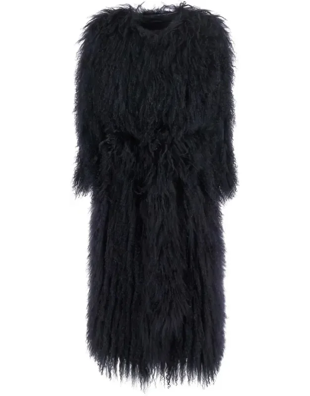 Fur Coat With Round Neck And Long Sleeves