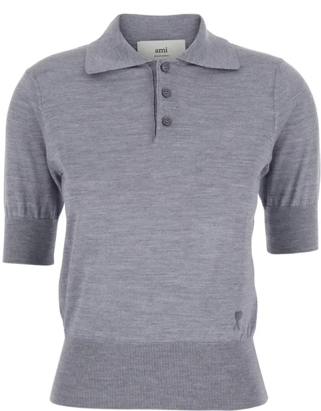 Polo Shirt With Classic Collar And Logo Embroidery In Wool And Silk