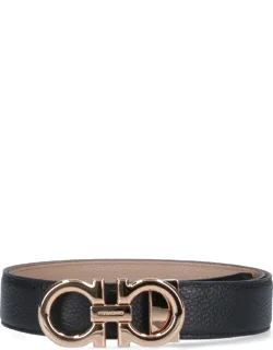 Ferragamo 'gancini' Reversible Belt In Hammered Leather With Removable Buckle