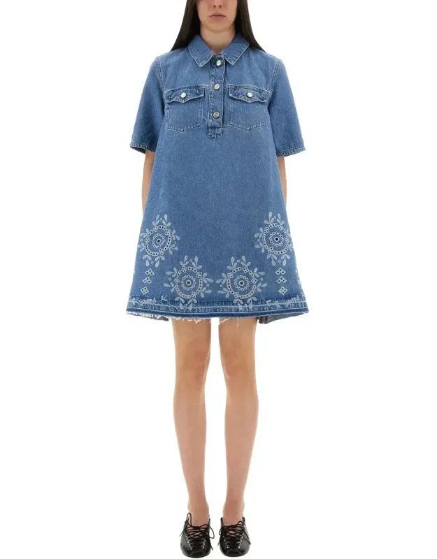 Mini Dress With Sangallo Embroidery