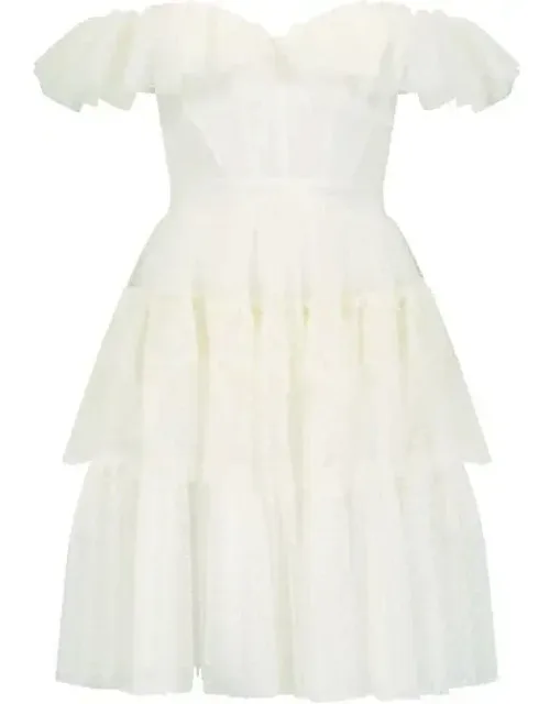 Mini Dress With Tiered Ruffle Hem Off The Shoulder