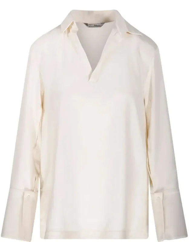 Cenere Gb V-neck Blouse With Long Sleeves And Buttoned Cuffs