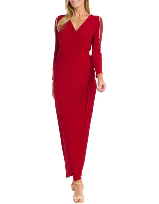Long Faux Wrap Style Evening Dress