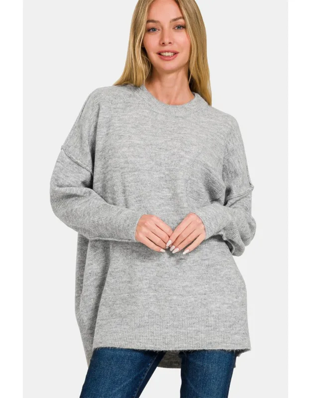 High-low Hem Drop Shoulder Sweater